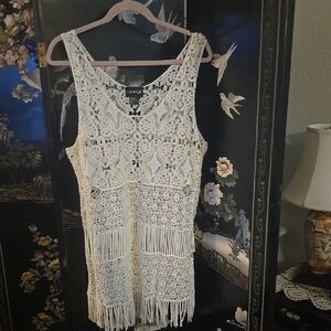 Lace Fringe Sleeveless Dress